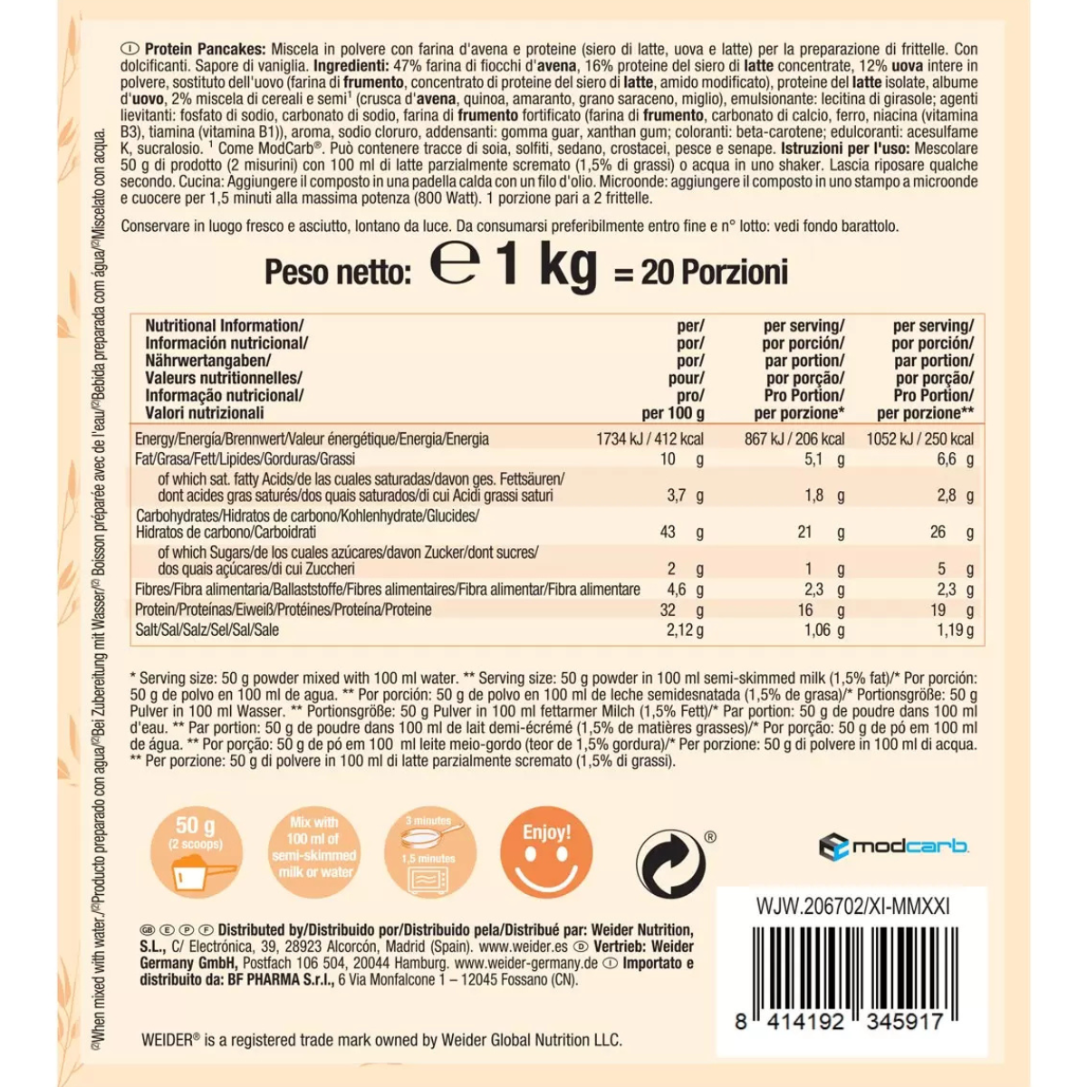 Weider Protein Pancake Mix in Vanilla, 1kg