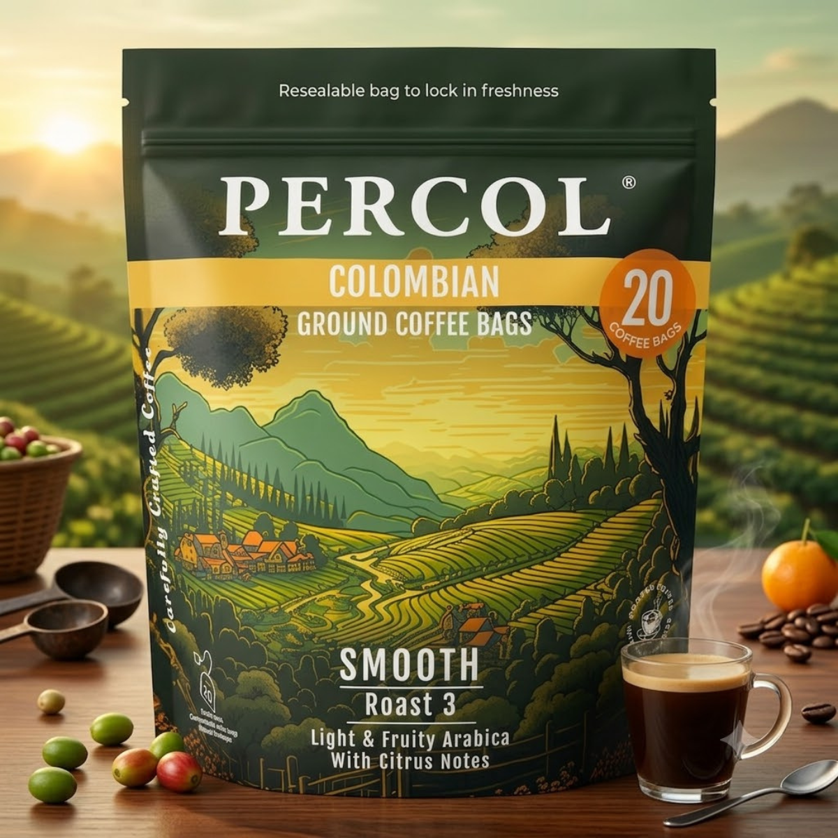 Percol Colombian Coffee Bags 20 Pack 160G