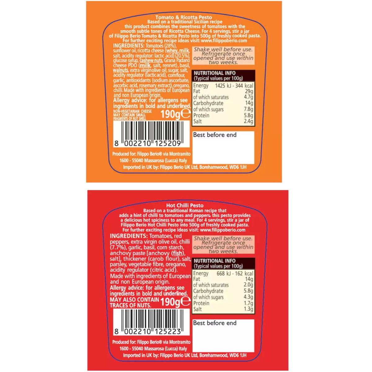 Filippo Berio Pesto Variety Pack, 6 x 190g