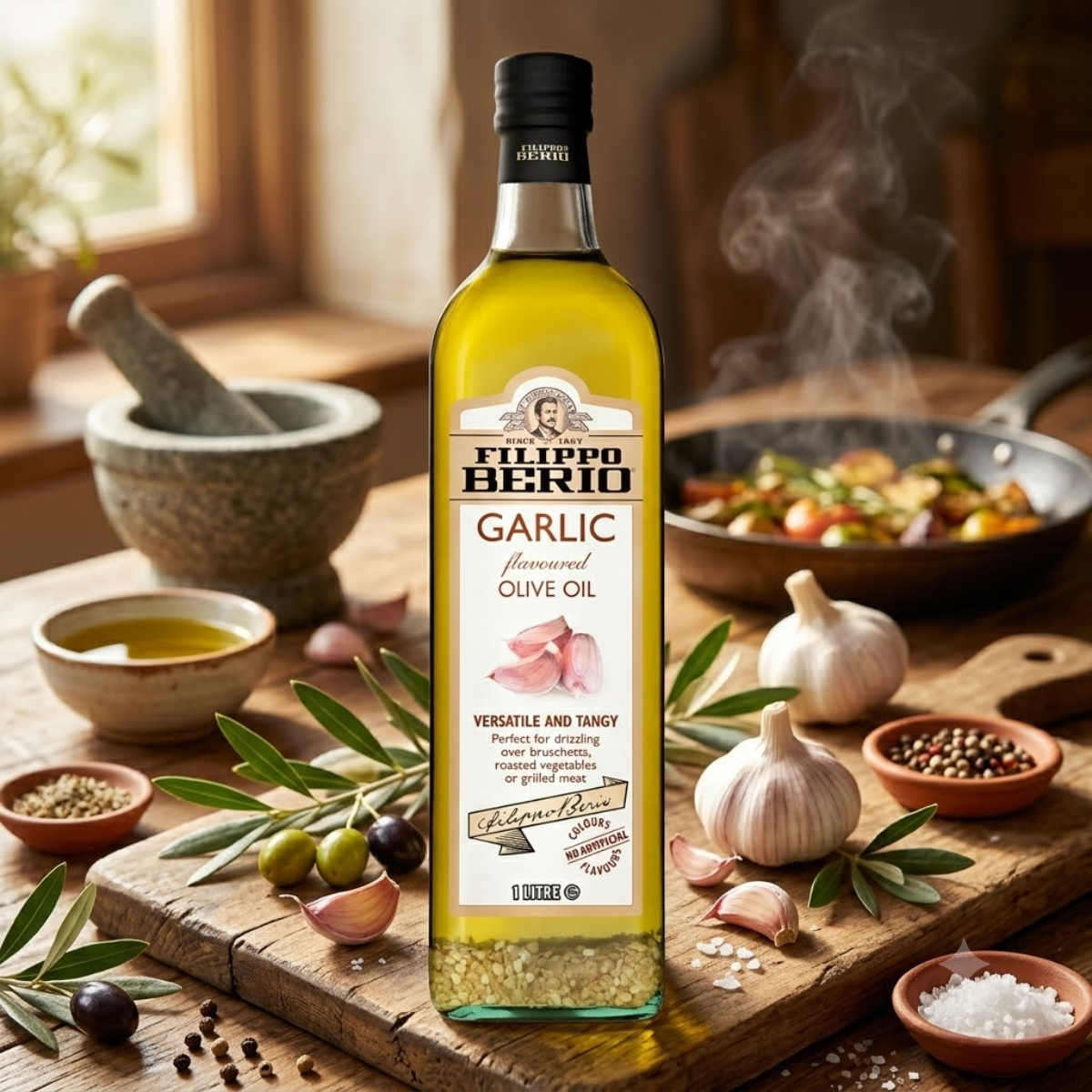 Filippo Berio Garlic Flavoured Olive Oil, 1L