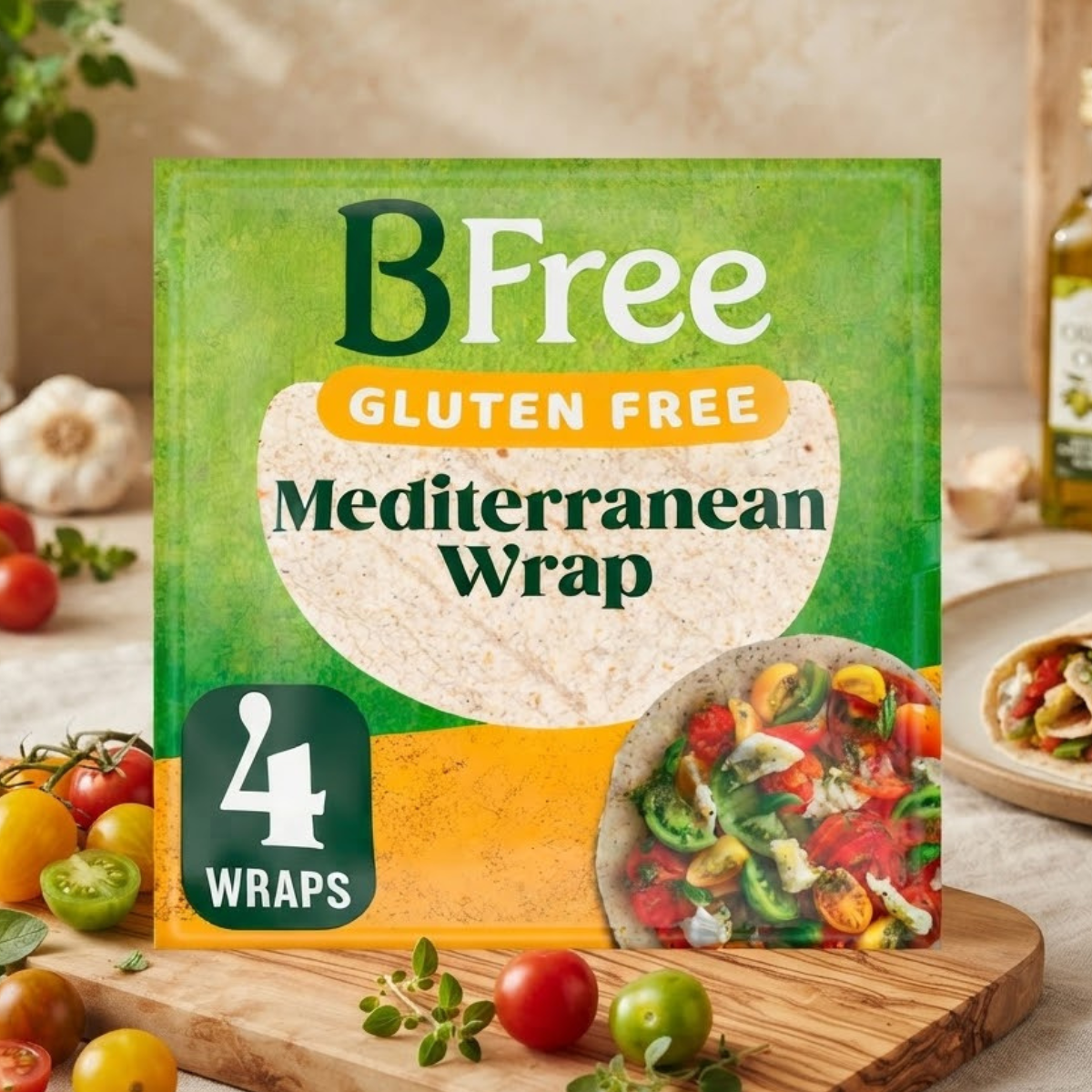 BFree Gluten Free Mediterranean Wrap 4 pack 168g – Herb & Garlic Soft Tortillas