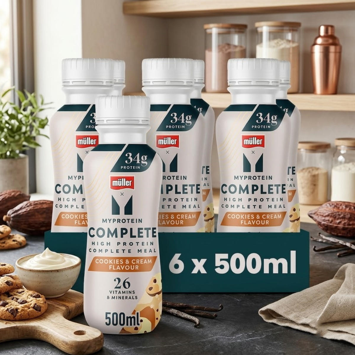 Muller x Myprotein, Meal Replacement Drink, Cookies & Cream 6 x 500ml