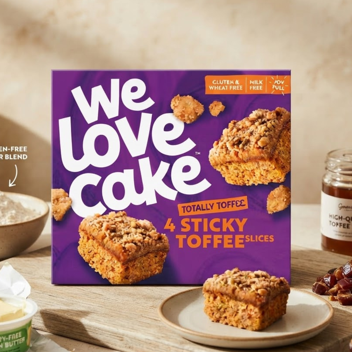 We Love Sticky Toffee Cake Slices 4 Pack 158g, Moist toffee sponge