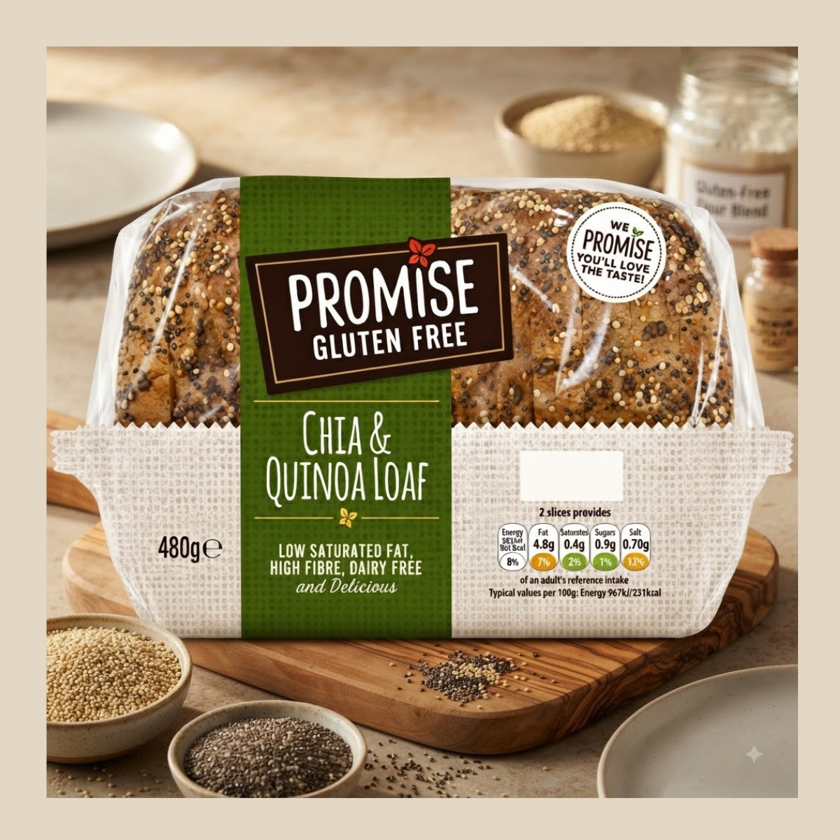 Promise Gluten Free Chia & Quinoa Sliced Bread Loaf 480g