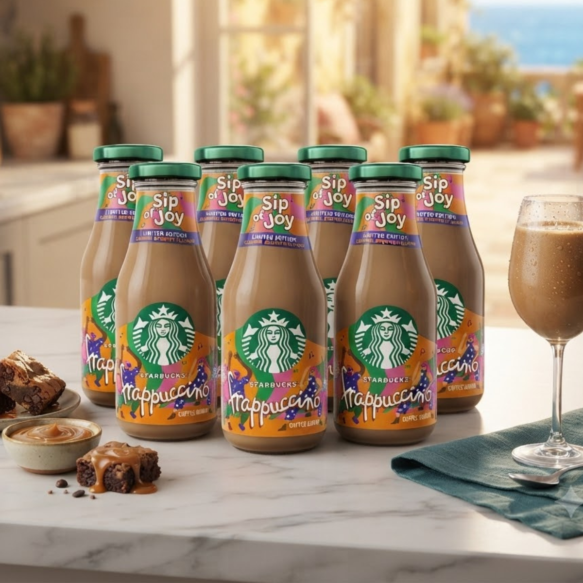 Starbucks Sip of Joy Caramel Brownie, 8 x 250ml - Limited Edition Iced Coffee, 100% Arabica Blend