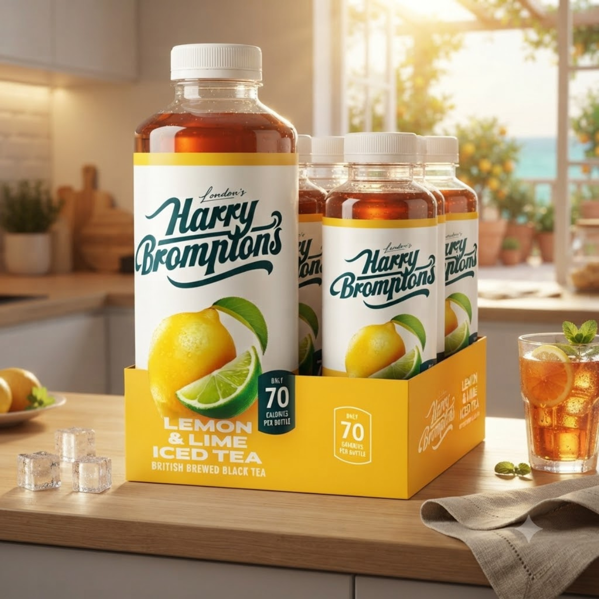 Harry Bromptons Lemon & Lime Iced Tea, 12 x 500ml, Refreshing Kenyan Black Tea