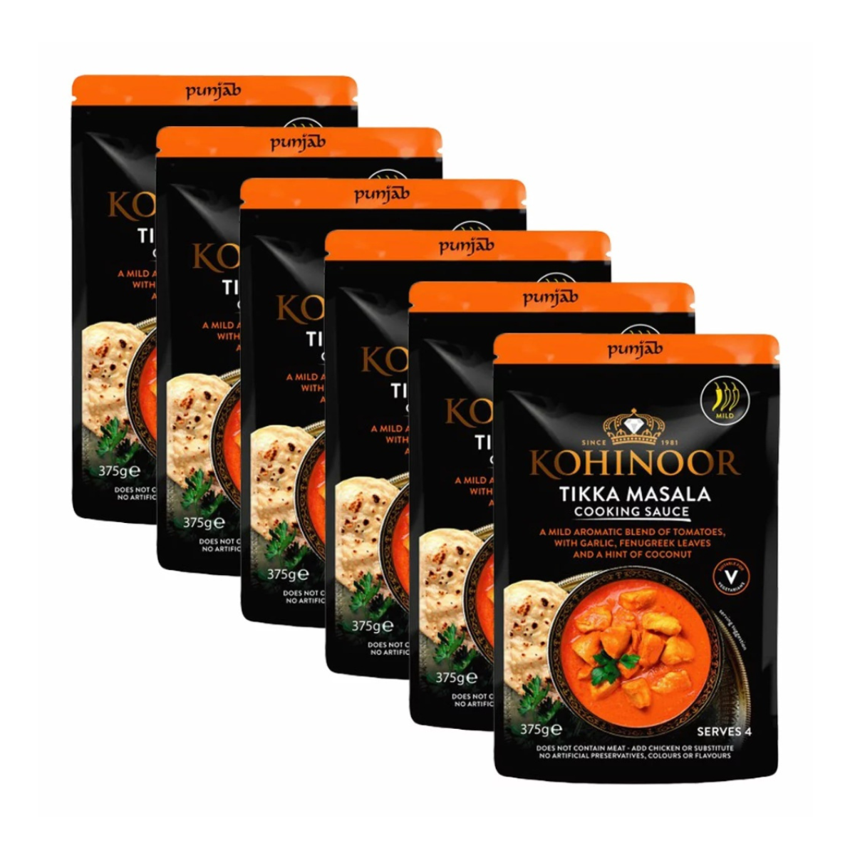 Kohinoor Tikka Masala, 6 x 375g, Aromatic Tomato and Coconut Blend