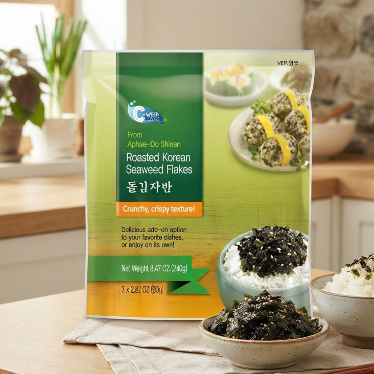 Seaweed Snack Roasted Korean Seaweed Flakes, 3 x 80g, Crispy & Savoury Umami Flavor