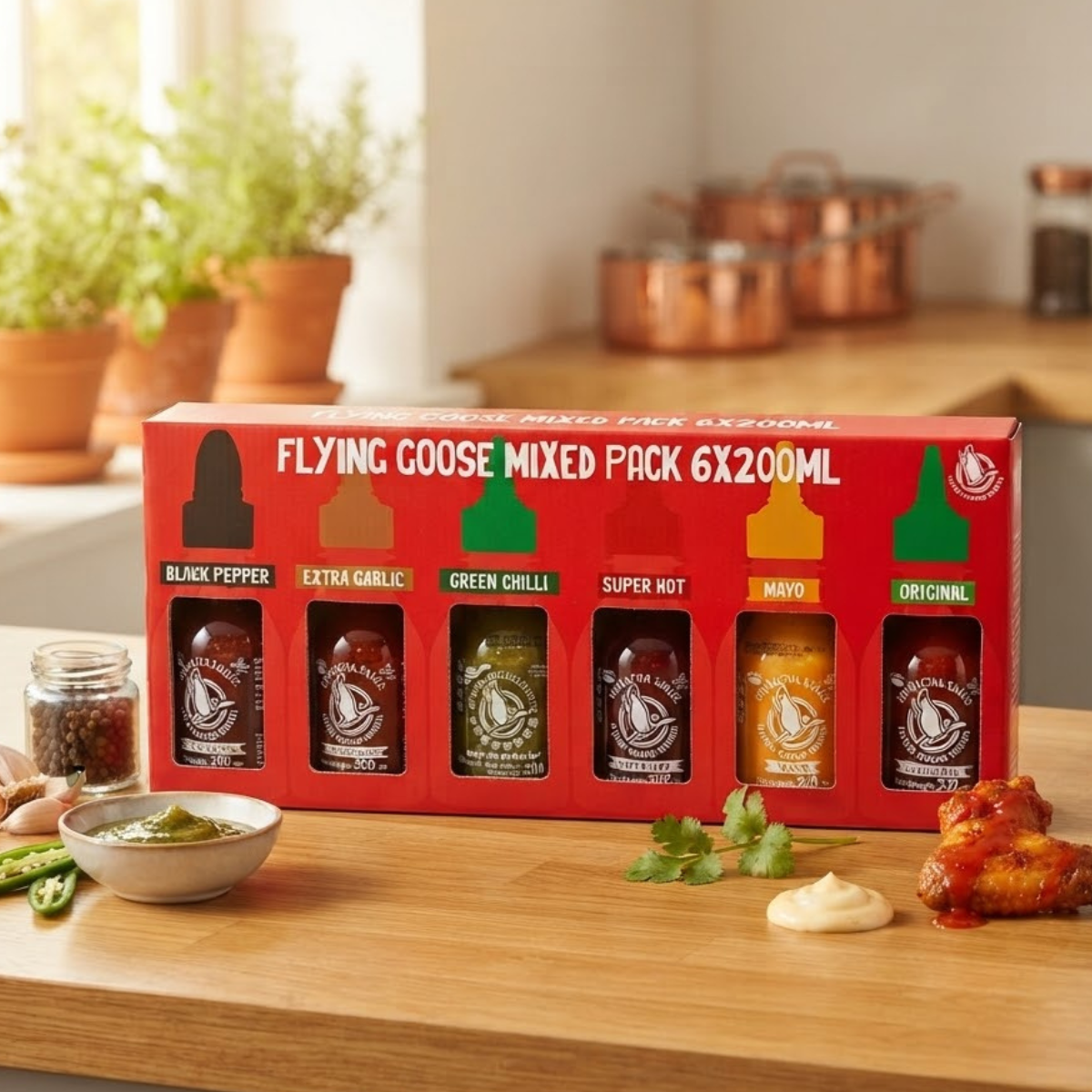 Flying Goose Sriracha Chilli Sauce Selection Pack, 6 x 200ml