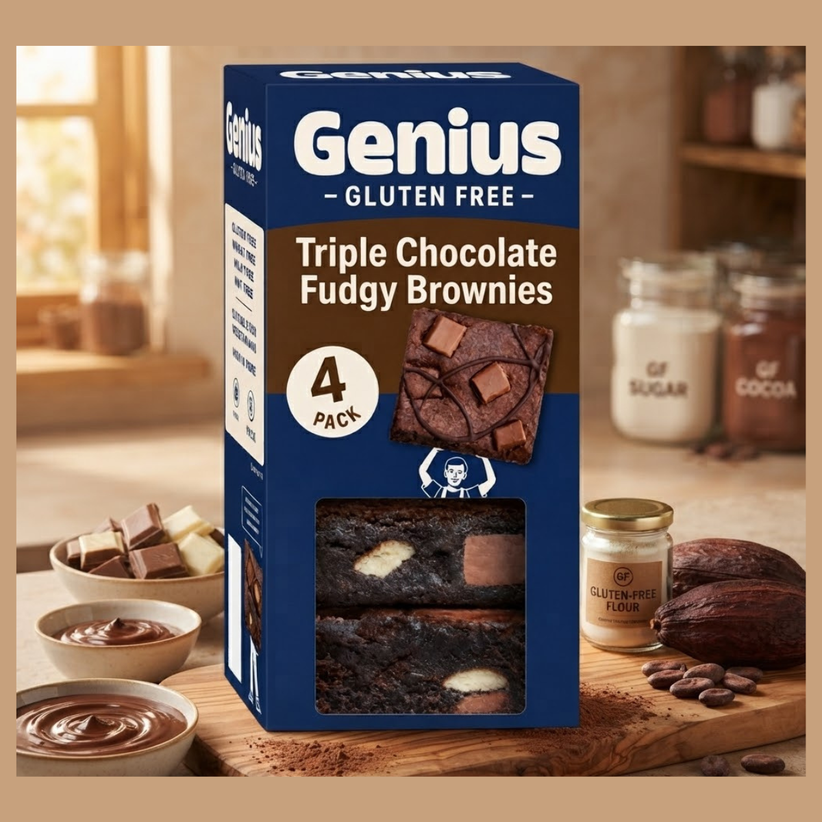Genius Triple Chocolate Fudgy Brownies (150g) 4 Pack – Rich & Gooey Brownies