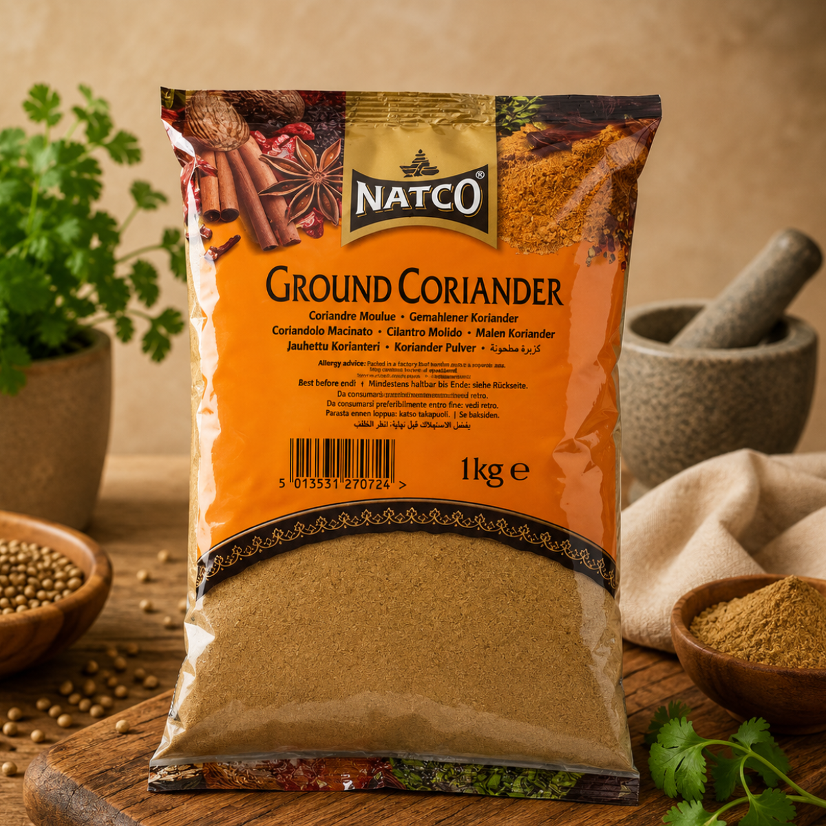 Natco Ground Coriander 1kg | Premium Ground Coriander Powder for Indian & International Cooking