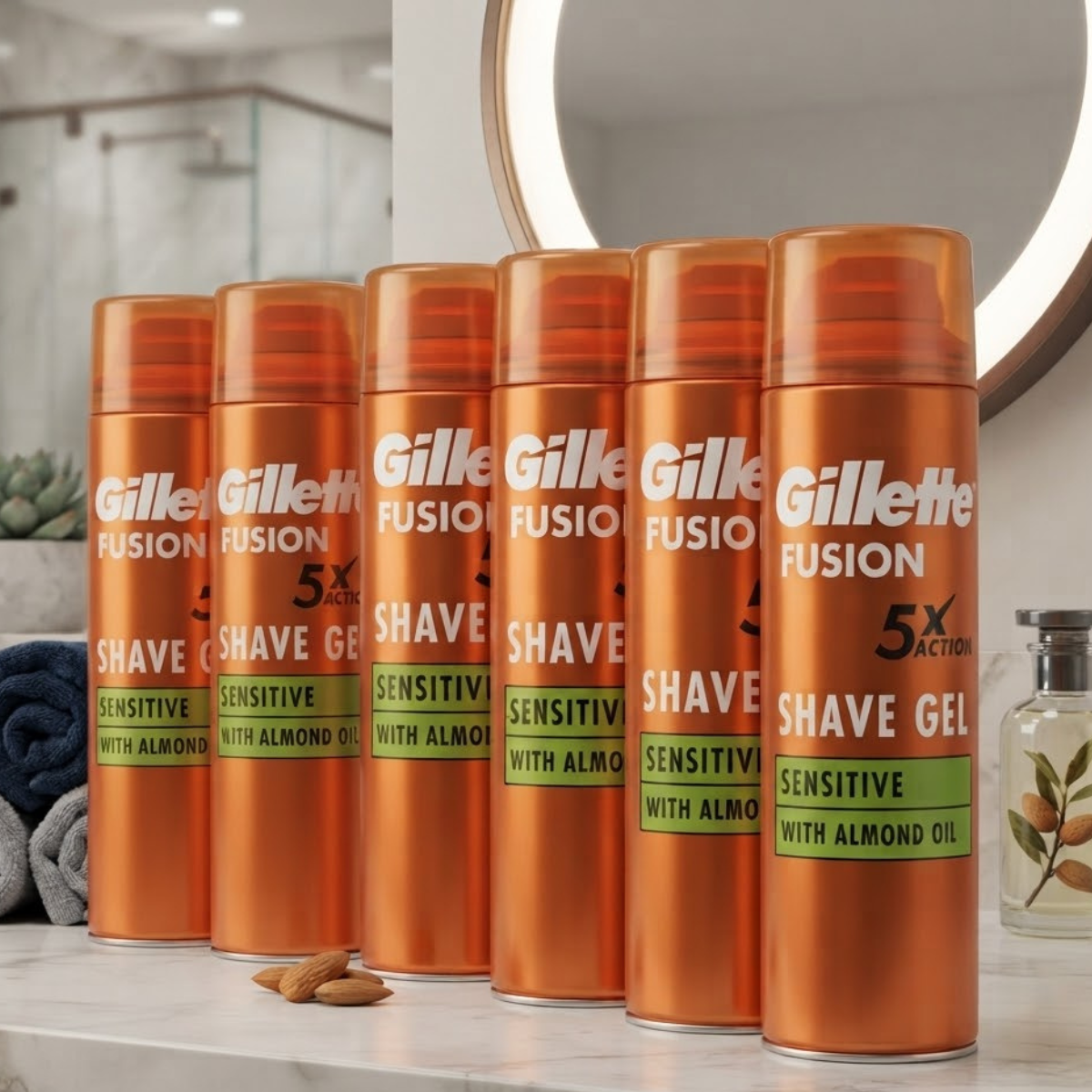 Gillette Fusion5 Ultra Sensitive Men's Shaving Gel, 6 x 200ml