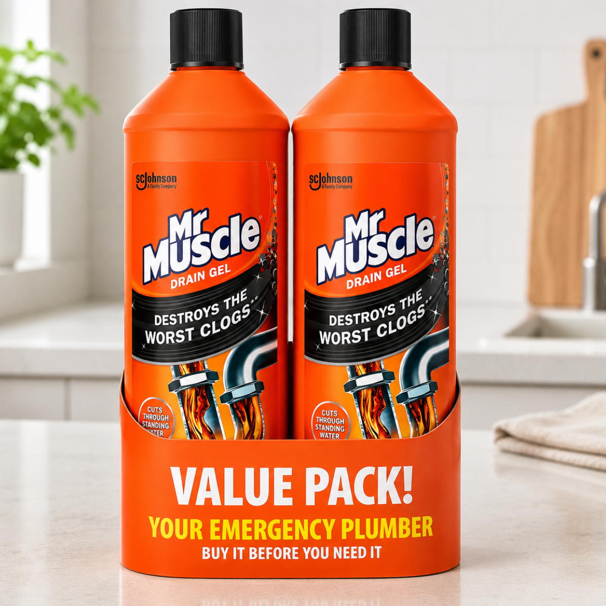 Mr Muscle Kitchen + Bathroom Drain Gel, 2 x 1L