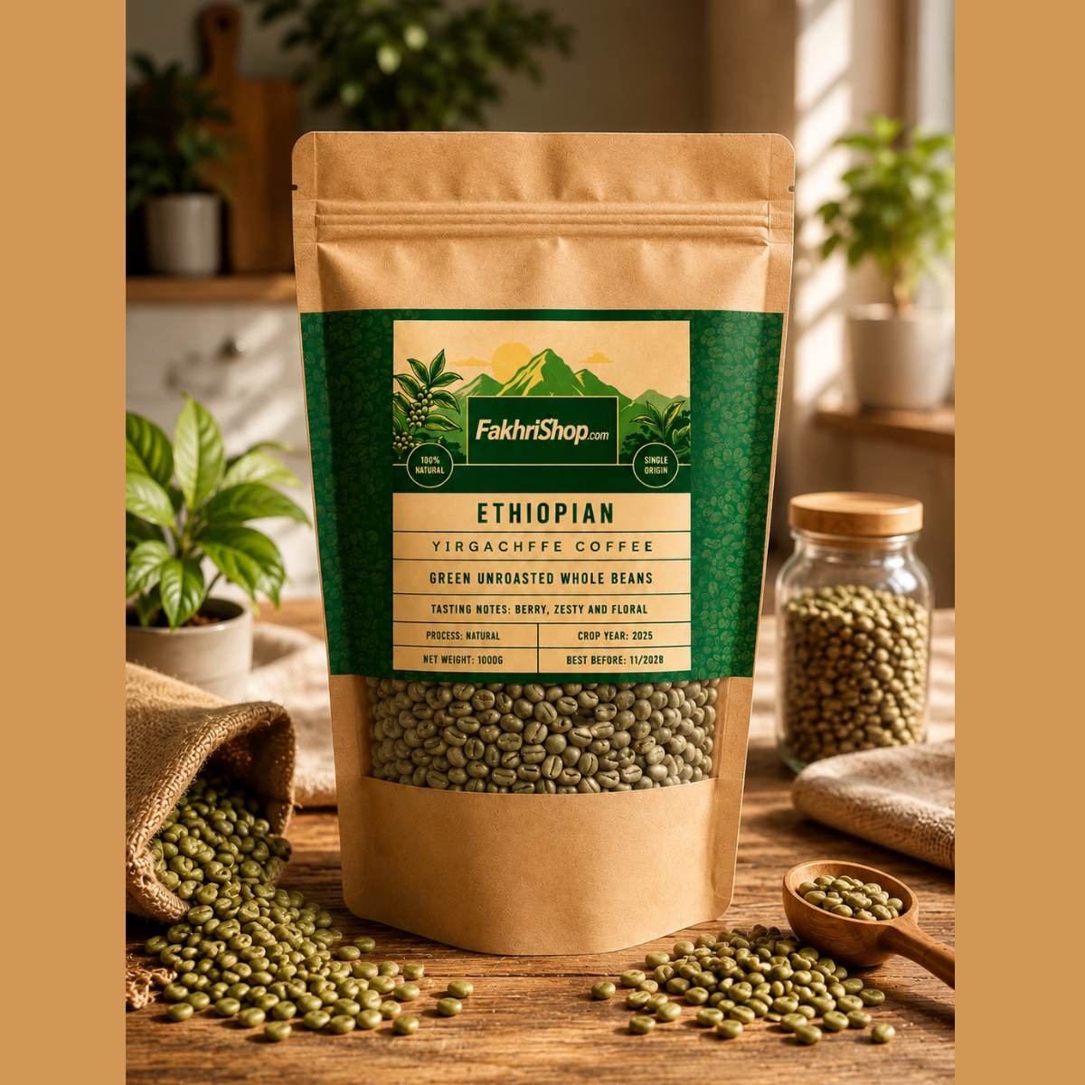 Ethiopian Yirgachffe Green Coffee Beans | Natural Whole Beans (1kg)