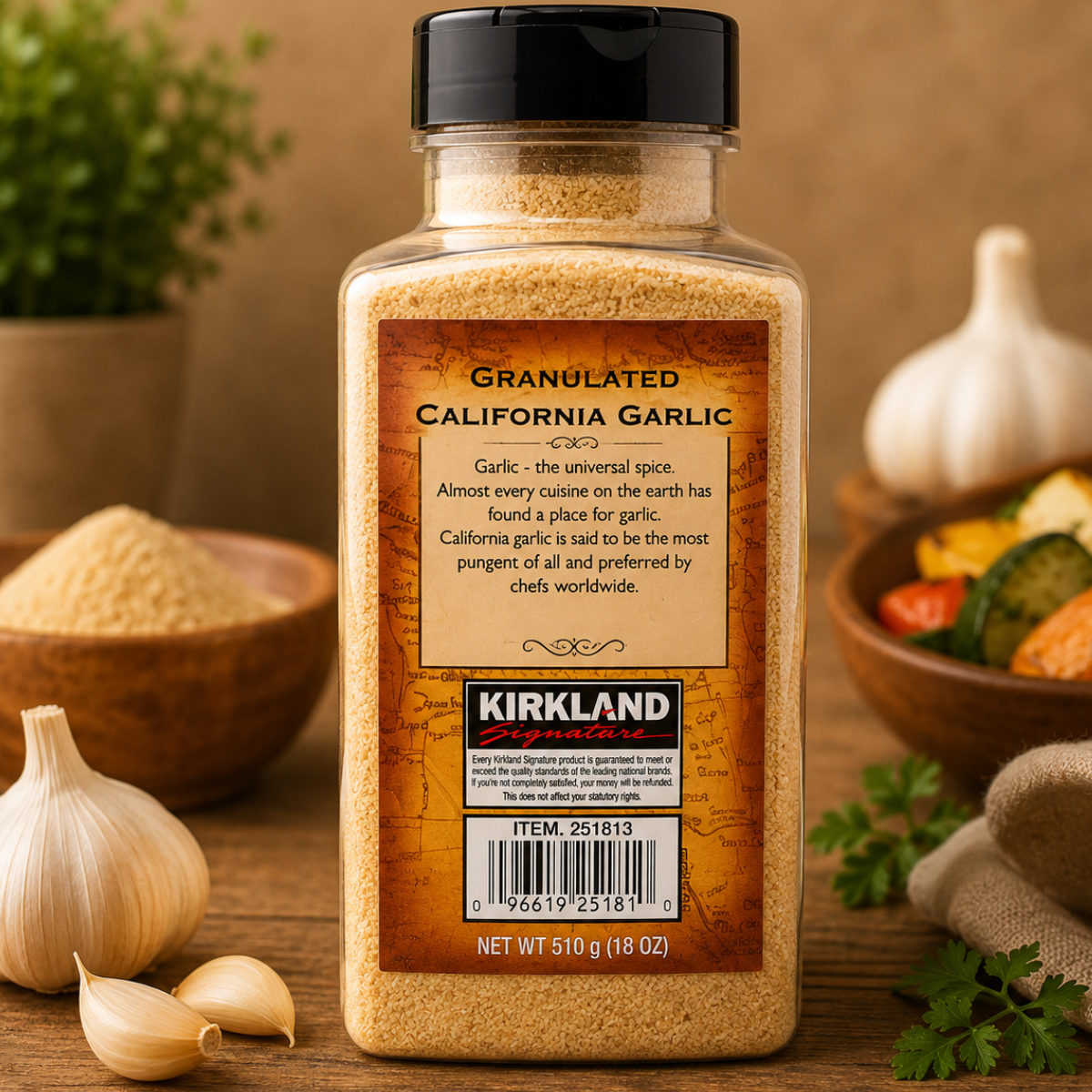 Kirkland Signature Granulated California Garlic 510g | Premium Granulated Garlic | Rich Savoury Seasoning | Ideal for Cooking, Marinades & Everyday Use