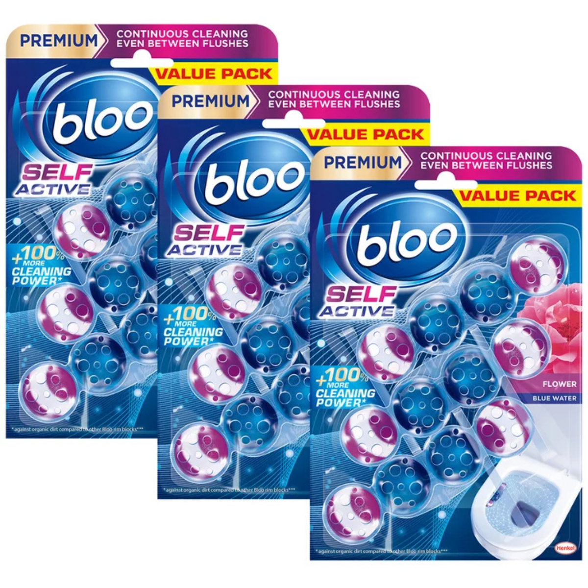 Bloo Self Active Toilet Rim Blocks, 3 x 3 Pack