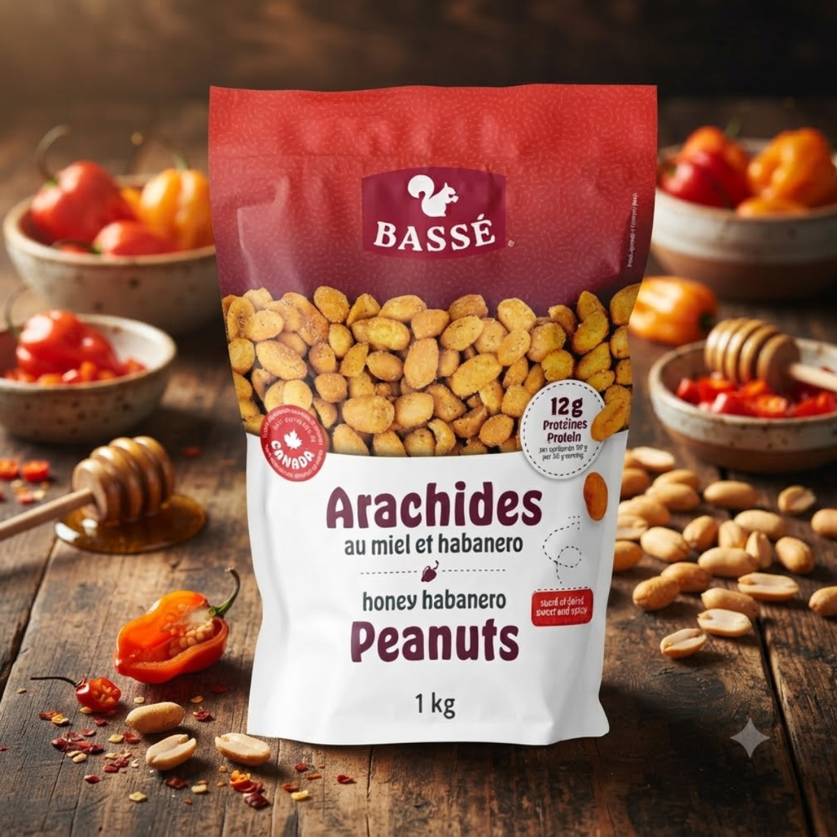 Basse Honey Habenero Peanuts, 1kg