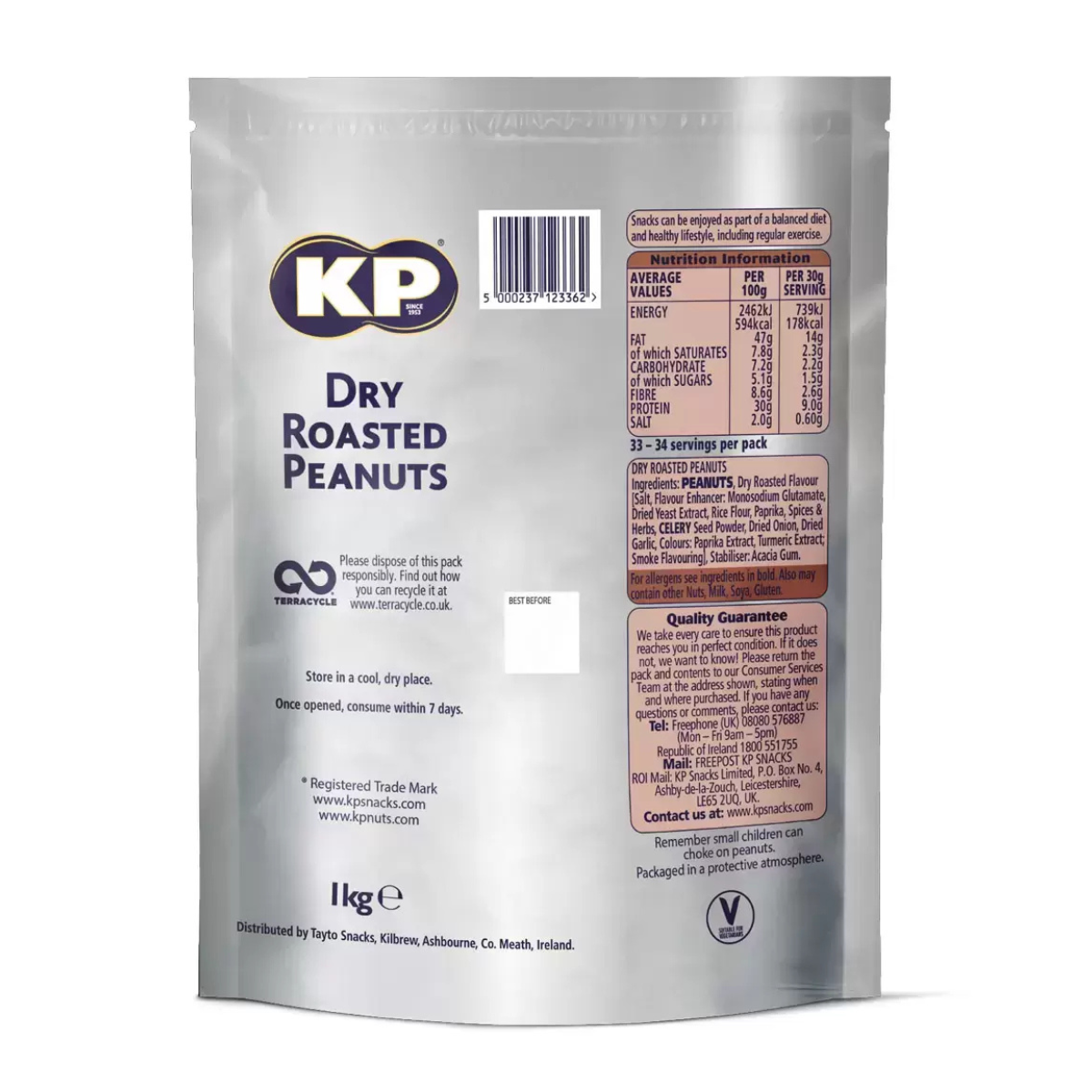 KP Dry Roasted Peanuts, 1kg, Protein-Rich Crunchy Snack
