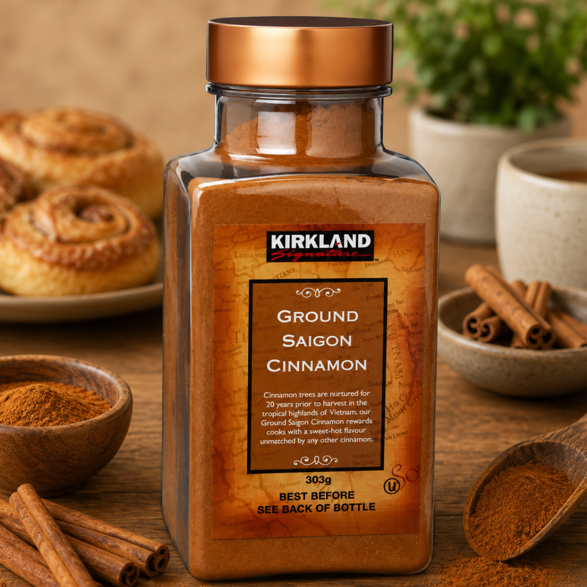 Kirkland Signature Ground Saigon Cinnamon 303g | Premium Ground Cinnamon | Warm & Aromatic Spice | Ideal for Baking, Cooking & Drinks