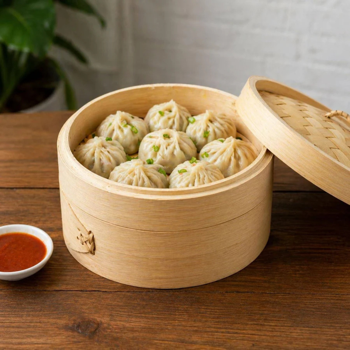 Bamboo Steamer 6 Inch – 1 Basket with Lid for Dumplings & Dim Sum