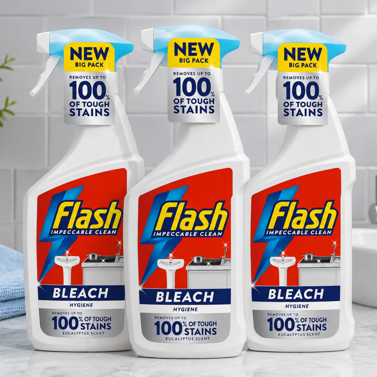 Flash Spray With Bleach, 3 x 800ml