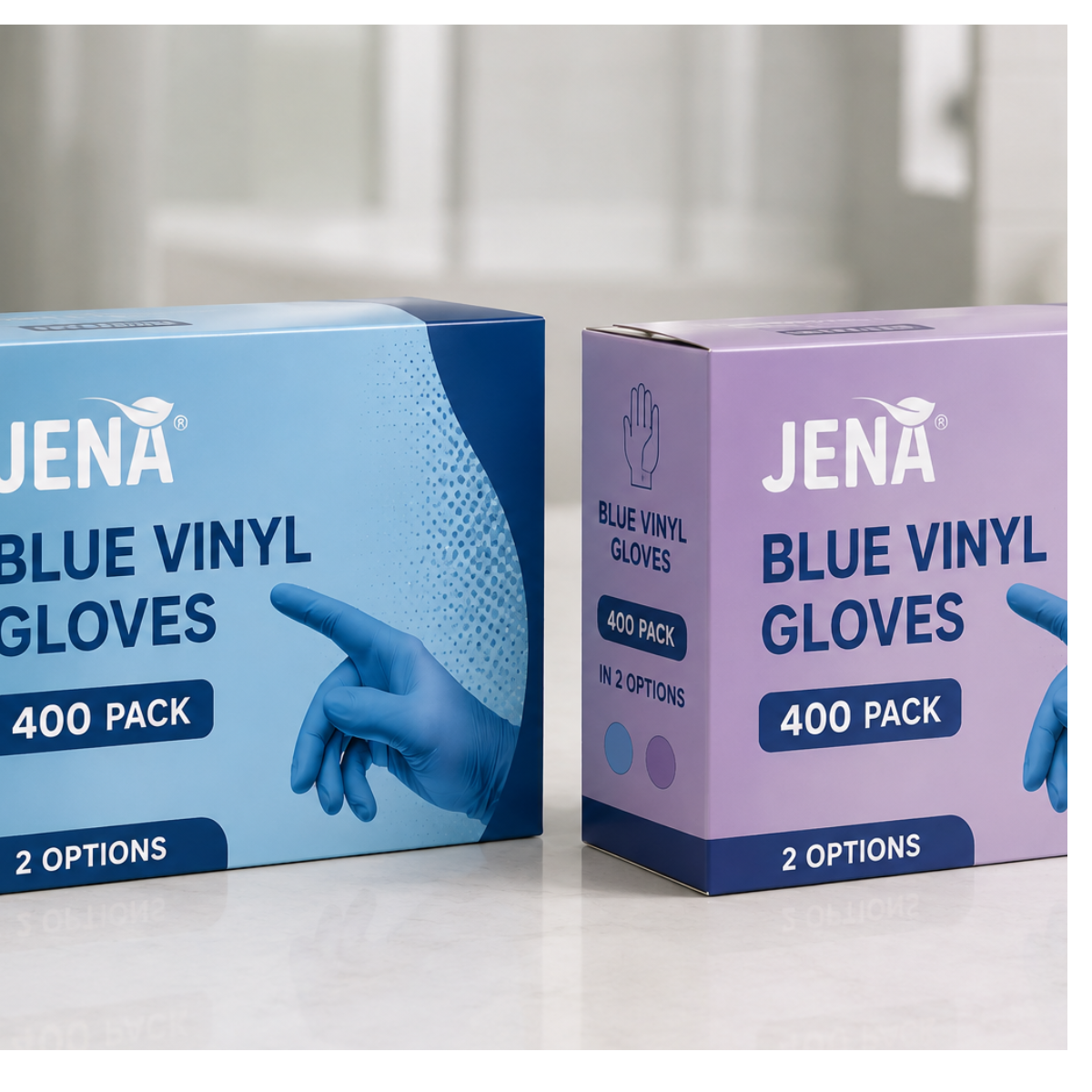 Jena Blue Vinyl Gloves, 400 Pack in 2 Options