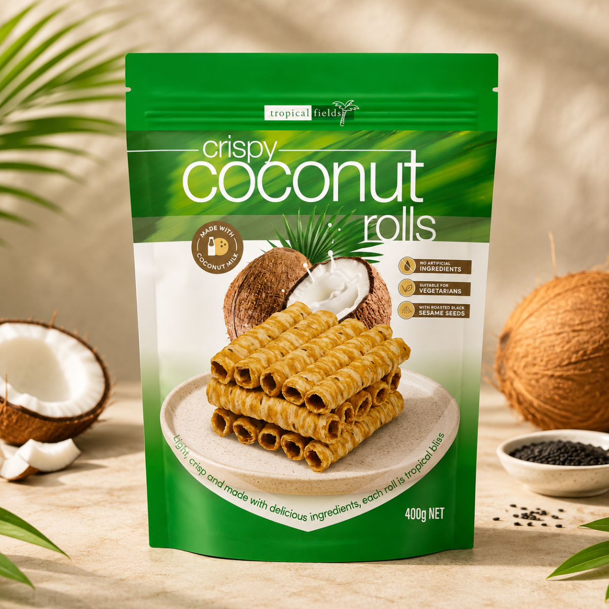 Tropical Fields Crispy Coconut Rolls, 400g