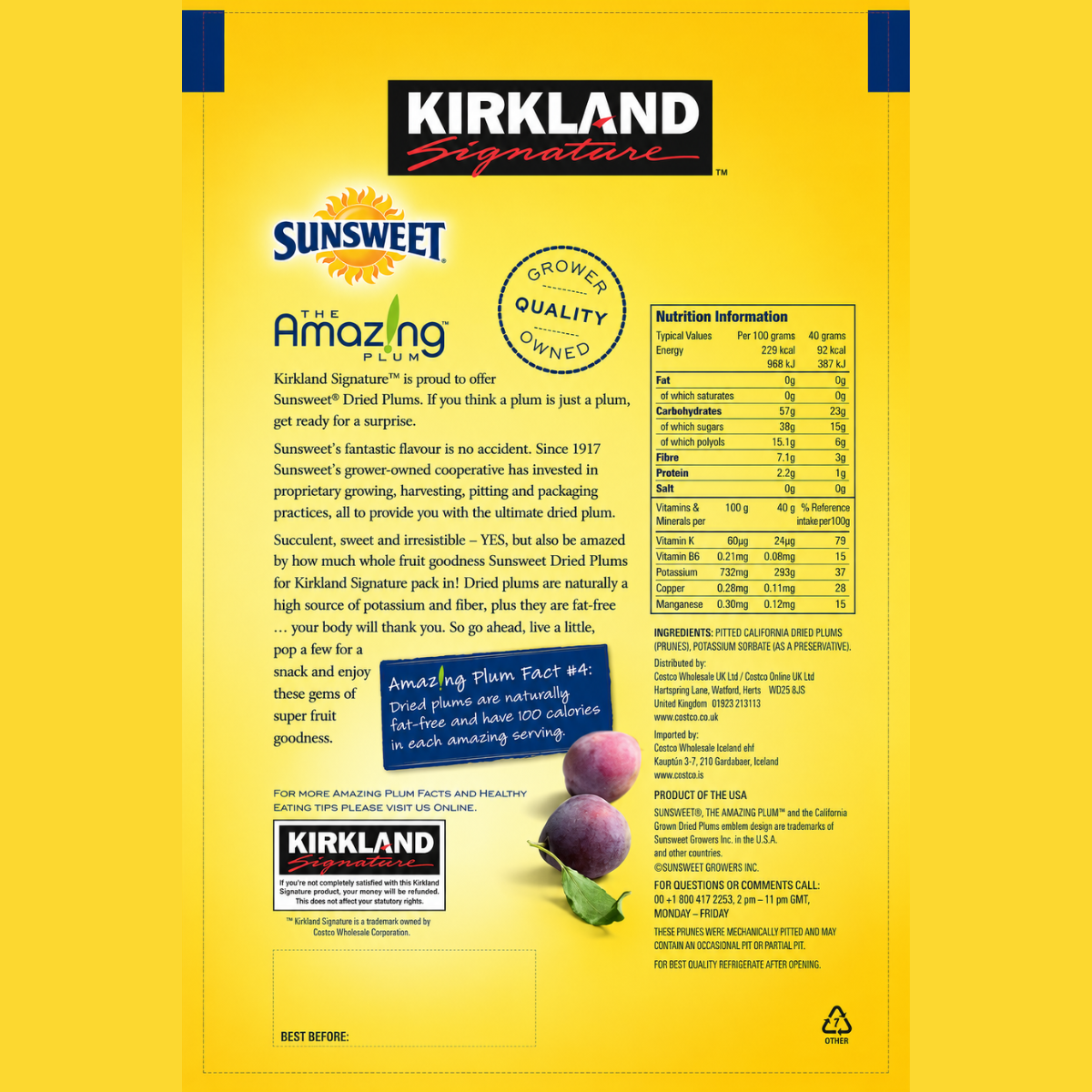 Kirkland Signature Sunsweet Pitted Dried Plums, 1.59kg