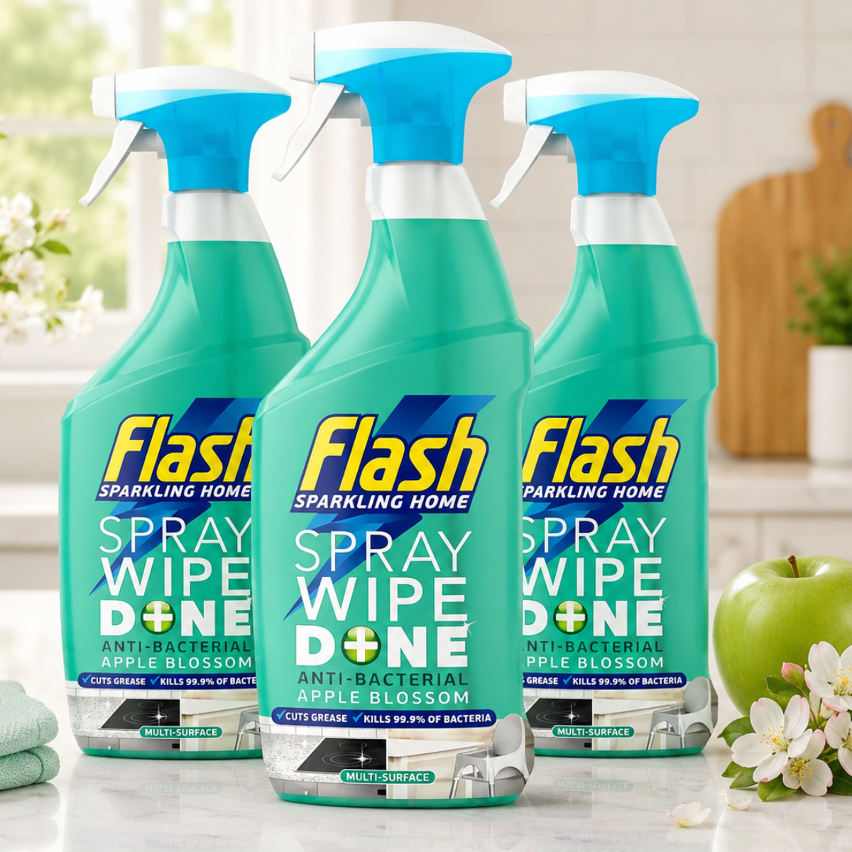 Flash Spray Wipe Done in Apple Blossom, 3 x 800ml