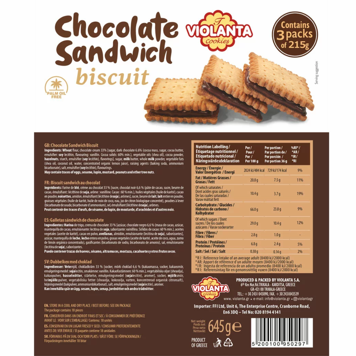 Violanta Chocolate Sandwich Biscuits, 645g