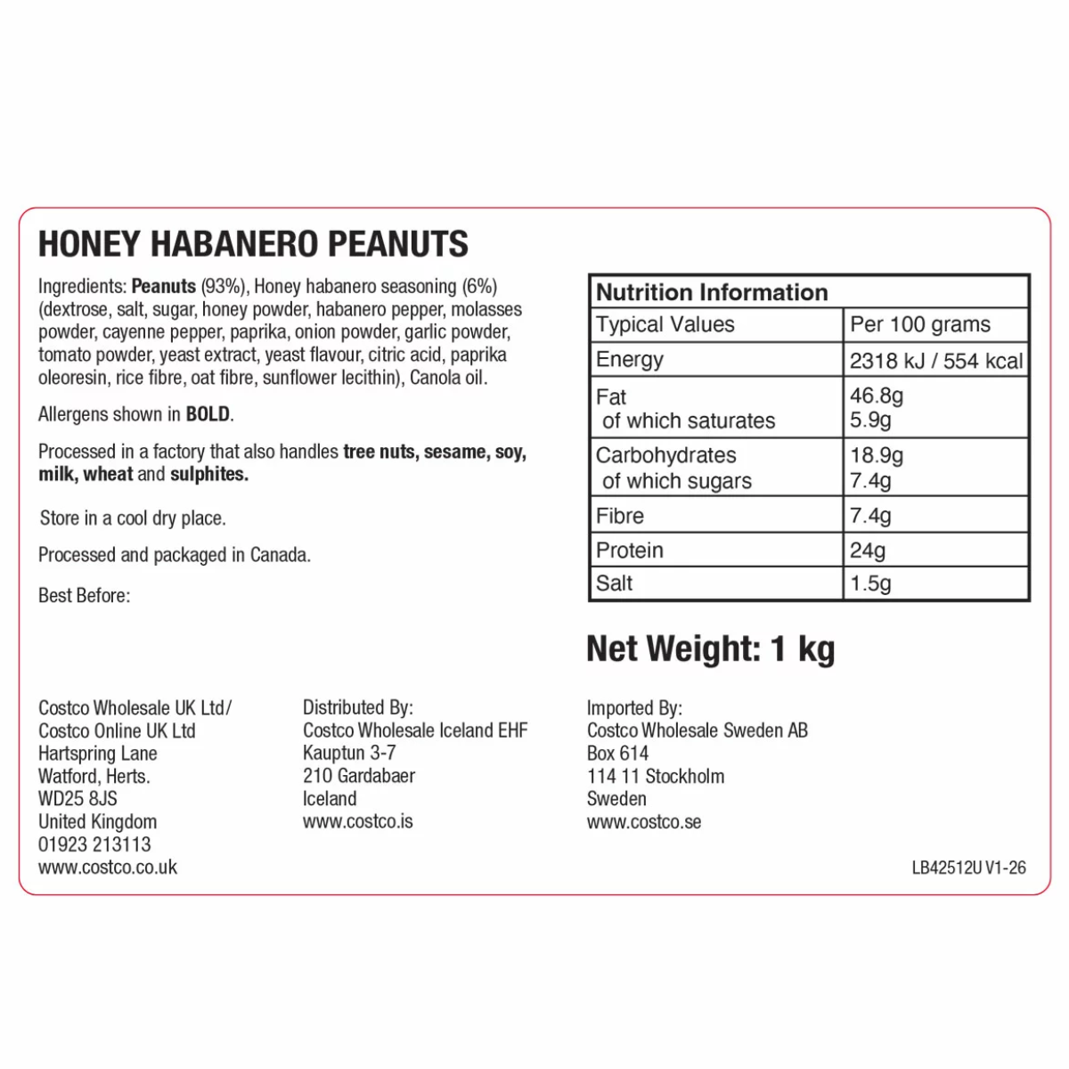 Basse Honey Habenero Peanuts, 1kg