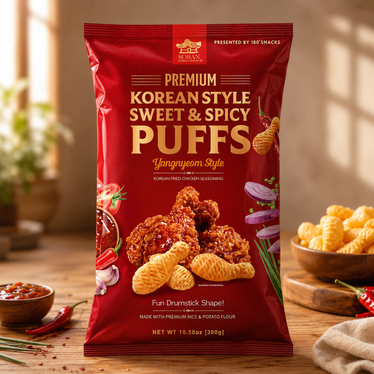 Premium Korean Style Sweet & Spicy Puffs, 300g