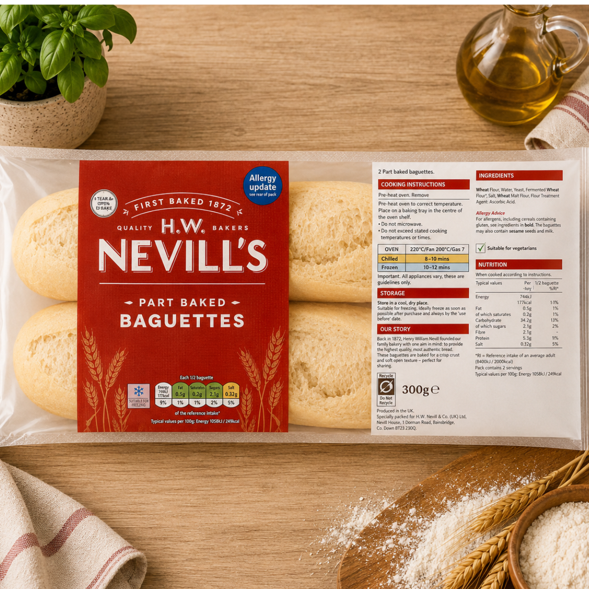 H.W. Nevill's Part Baked White Baguette 2 Pack