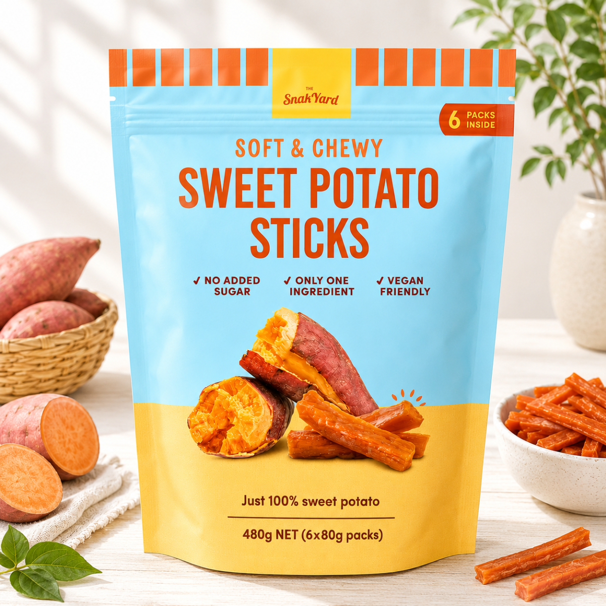 The Snack Yard Soft & Chewy Sweet Potato Sticks, 6 x 80g