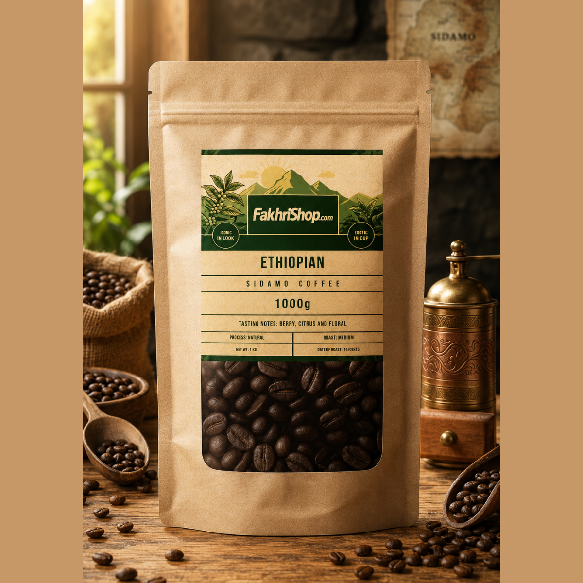 Ethiopian Sidamo Roasted Coffee Beans 1kg