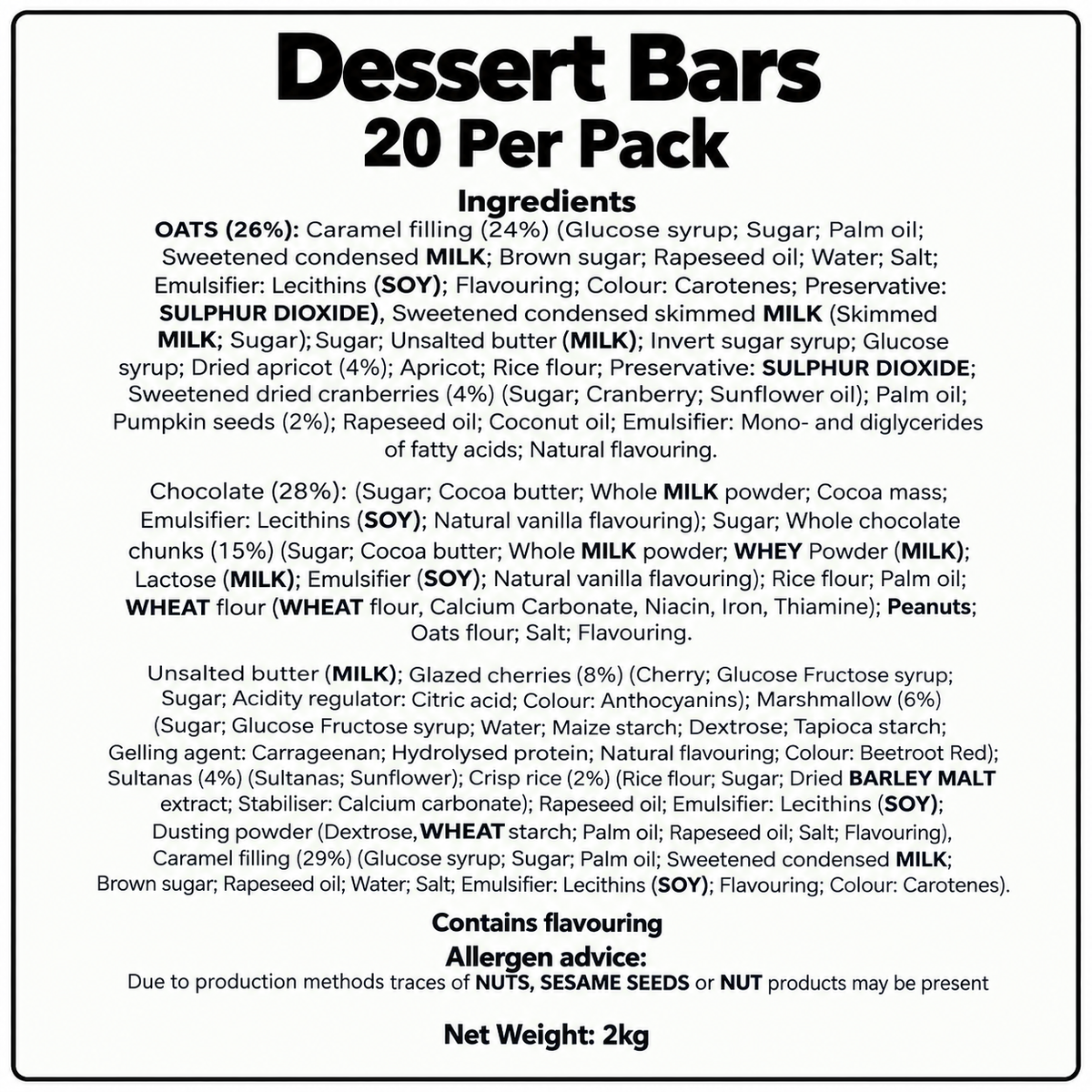 Dessert Bars 20 Per Pack