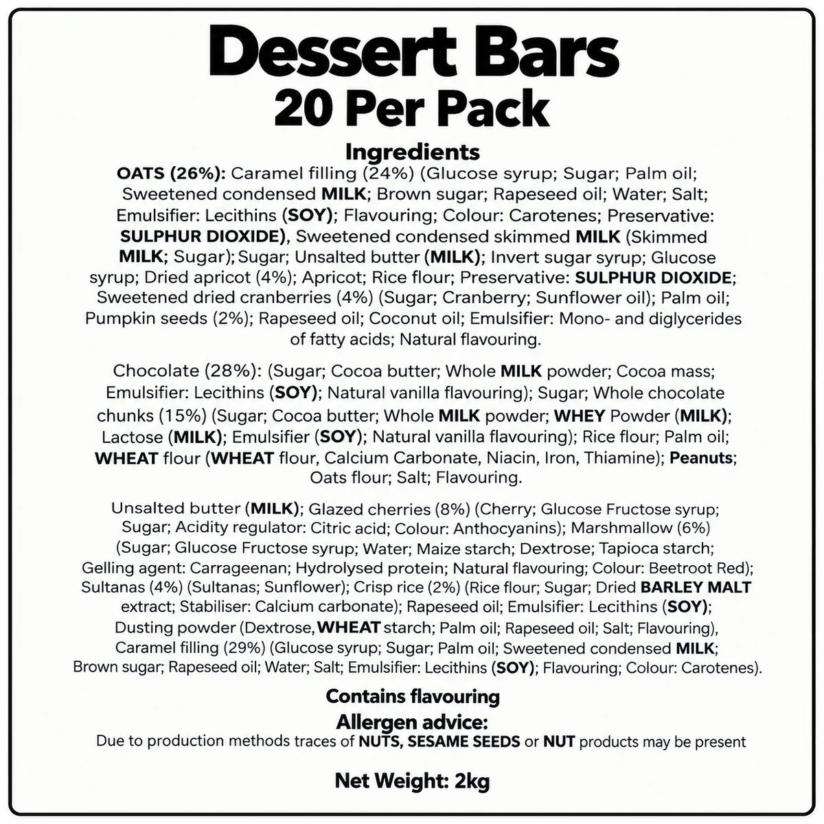 Dessert Bars 20 Per Pack
