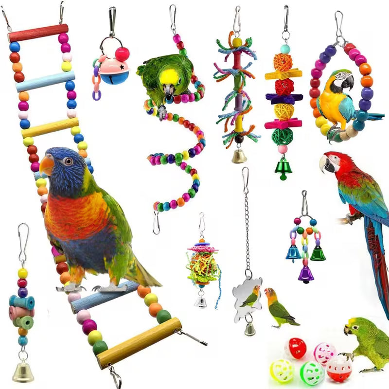 Fakhri 15pcs Colorful Hanging Cage Toys for Parrots, Parakeets, Cockatiels, Lovebirds.
