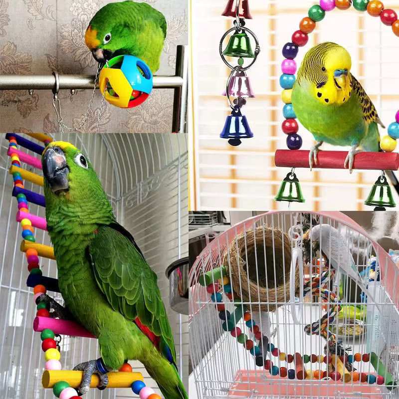 Fakhri 15pcs Colorful Hanging Cage Toys for Parrots, Parakeets, Cockatiels, Lovebirds.