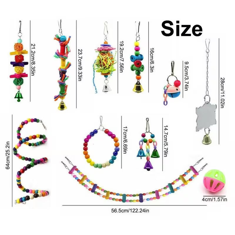 Fakhri 15pcs Colorful Hanging Cage Toys for Parrots, Parakeets, Cockatiels, Lovebirds.