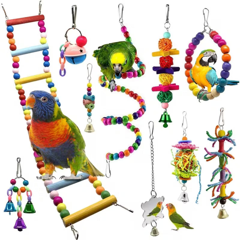 Fakhri 15pcs Colorful Hanging Cage Toys for Parrots, Parakeets, Cockatiels, Lovebirds.