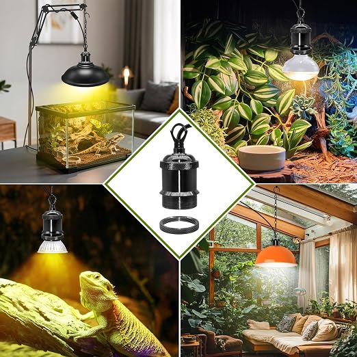 Fakhri 2 Pack E27 Reptile Black Ceramic Heat Lamp Holders with 39" Hanging Chain & 280cm Cable