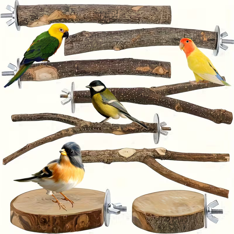 Fakhri 8pcs Apple Branch Wooden Bird Perch Set for Parrots & Small Birds