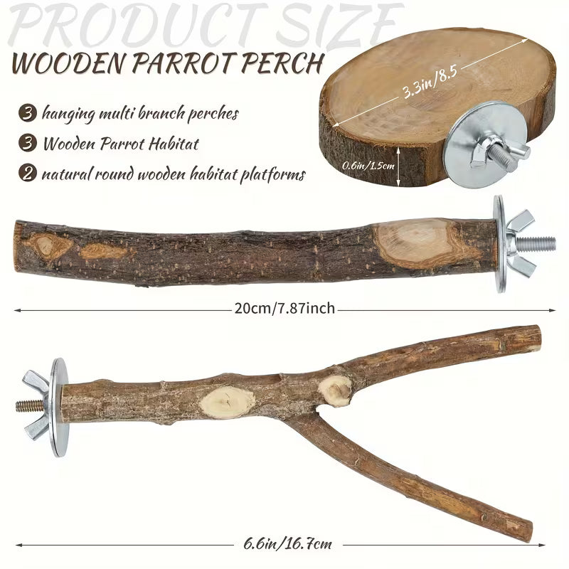 Fakhri 8pcs Apple Branch Wooden Bird Perch Set for Parrots & Small Birds