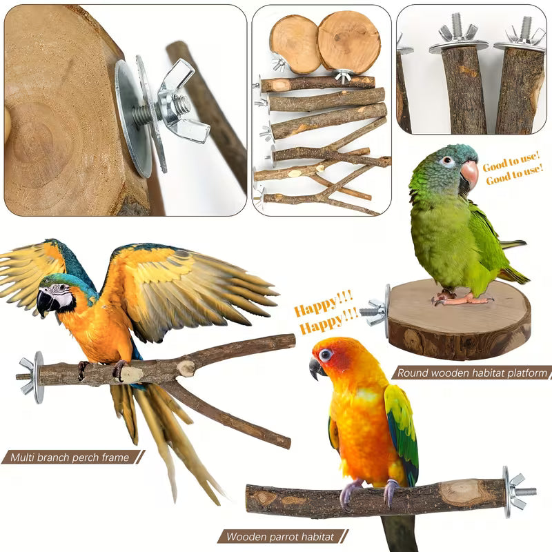 Fakhri 8pcs Apple Branch Wooden Bird Perch Set for Parrots & Small Birds