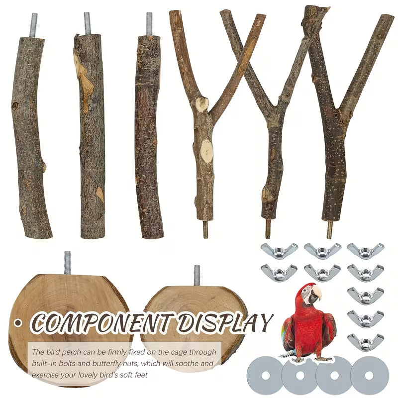 Fakhri 8pcs Apple Branch Wooden Bird Perch Set for Parrots & Small Birds