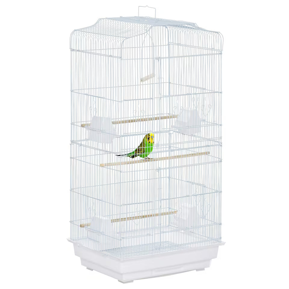 Fakhri 92cm Large Bird Cage with Perches, Food Bowls, Swing, White