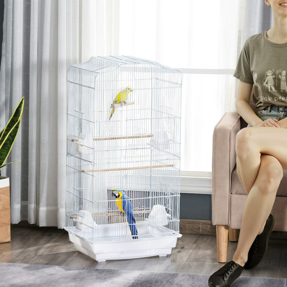 Fakhri 92cm Large Bird Cage with Perches, Food Bowls, Swing, White