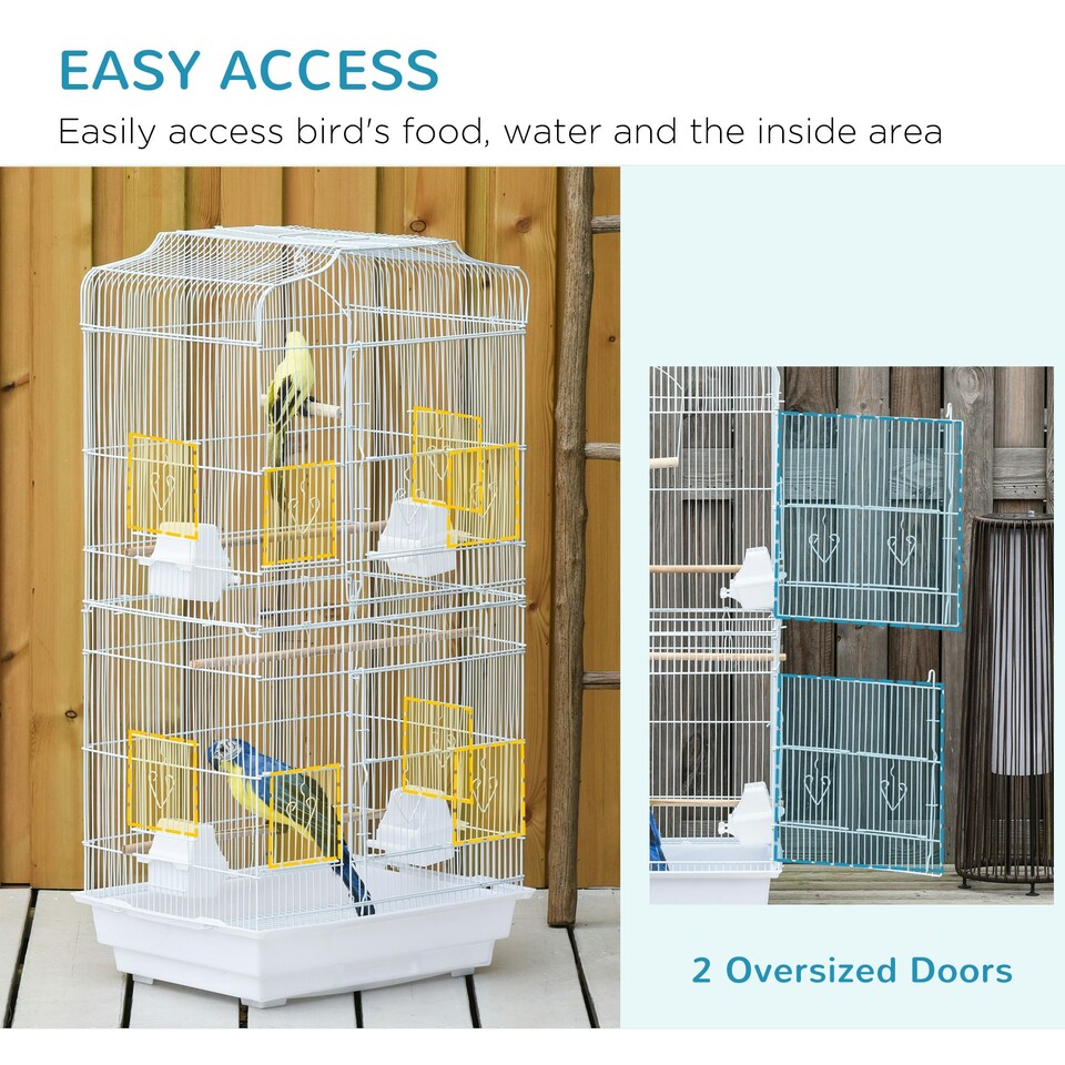 Fakhri 92cm Large Bird Cage with Perches, Food Bowls, Swing, White
