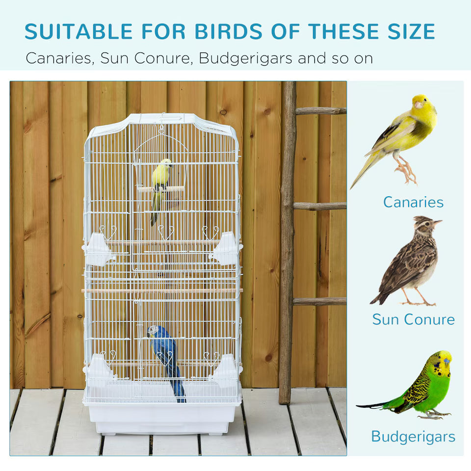 Fakhri 92cm Large Bird Cage with Perches, Food Bowls, Swing, White